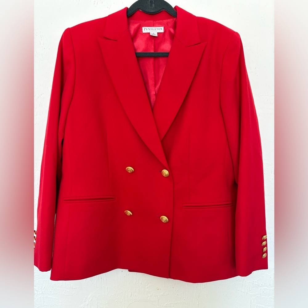 VTG Pendleton red double breasted virgin wool lined blazer